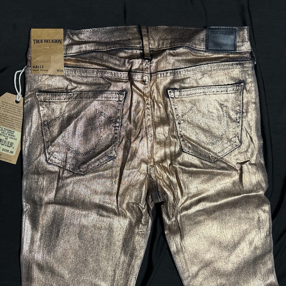 New Women’s True Religion Halle Metallic Coated Skinny Jeans Size 29